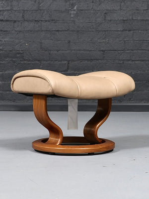 Scandinavian Modern “Stressless” Tan Leather Ottoman by Ekornes