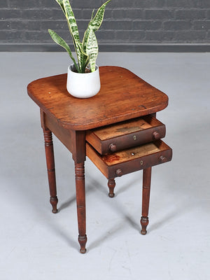 Antique American Sheraton Pine Two-Drawer Work End Table, c.1900’s
