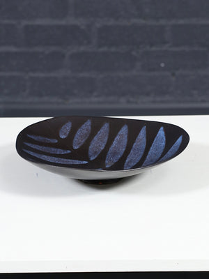 Signed Post Modern Glazed Ceramic Pattern Leaf Bowl, c.1980's
