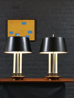 Pair of Vintage Brass Bouillotte Candlestick Style Table Lamps, c.1970's