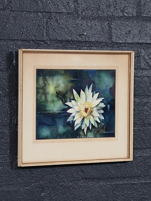 Signed Mid-Century Modern Botanical Water Lily Watercolor, c.1960's