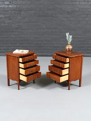 Pair of Vintage French Provincial Cherry Wood Night Stands w/ Brass Handles, c.1960's