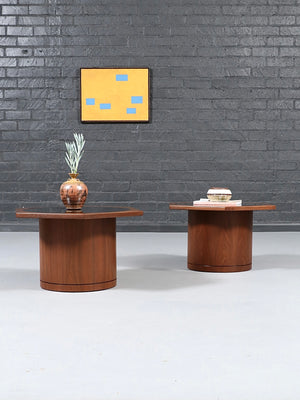 Pair of Mid-Century Modern Walnut Hexagonal Drum Side Tables, c.1960's