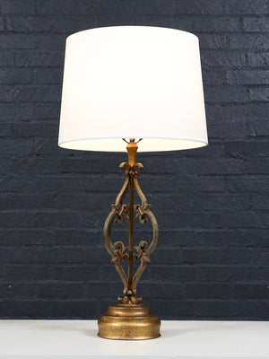 Vintage Spanish Revival Gilt Wrought Iron Scrollwork Table Lamp, c.1950’s