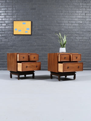 Pair of American of Martinsville Chinoiserie Walnut Night Stands, c.1960’s
