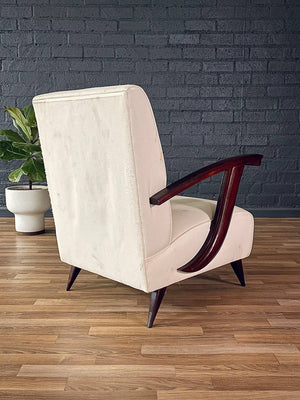Mid-Century Italian Modernist Lounge Chair w/ Sculptural Wood Arms, c.1950’s