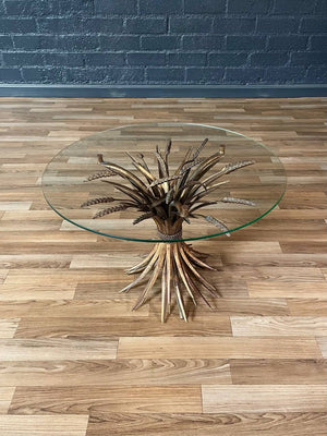 Italian Mid-Century Hollywood Regency Sheaf of Wheat Side Table w/ Glass Top, c.1950’s