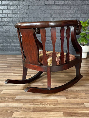 Antique Victorian Renaissance Revival Barrel-Back Rocking Chair w/ Carved Lion Heads, c.1920’s