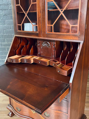 Colonial Revival Secretary Desk w/ Glass Bookcase, c.1950’s
