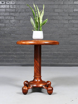 American Empire Revival Mahogany Pedestal Side Table with Acorn Feet, c.1920's