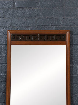 Mid Century Modern Walnut Greek Key Wall Mirror, c.1960's
