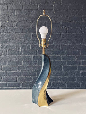 Mid-Century Sculptural Spiral Glazed & Polished Brass Table Lamp, c.1970’s
