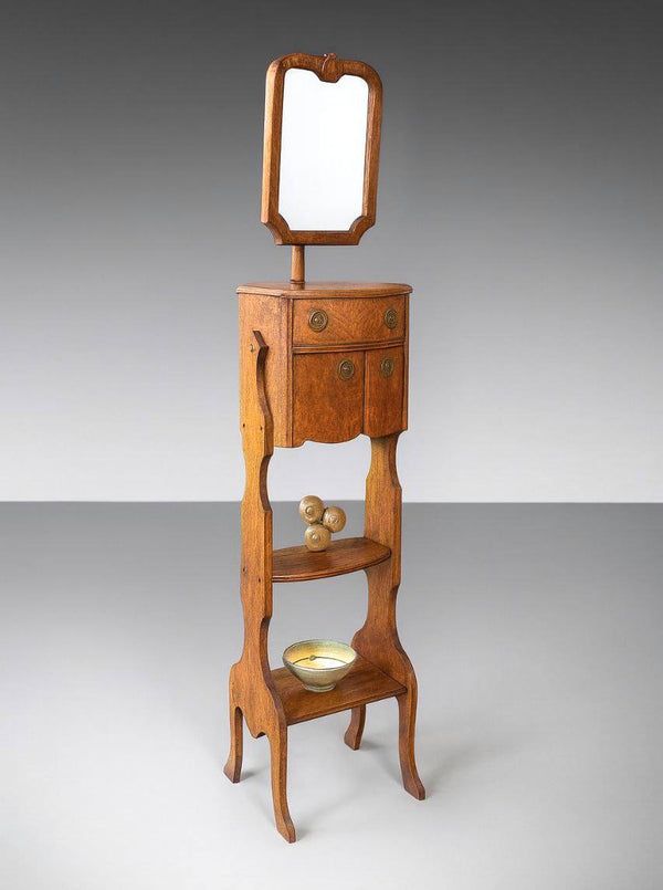 Early 1900s Art Nouveau Style Gentleman’s Shaving Grooming Stand w/ Tilting Mirror