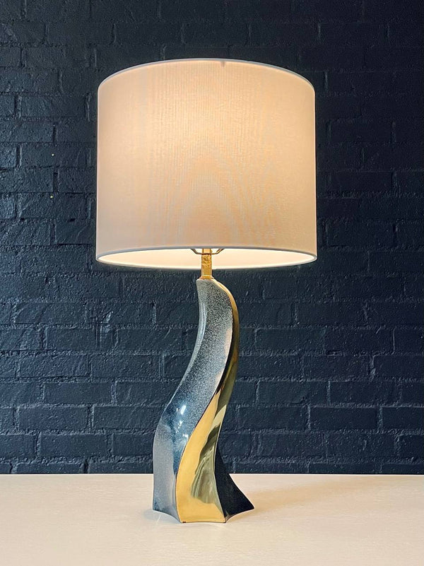 Mid-Century Sculptural Spiral Glazed & Polished Brass Table Lamp, c.1970’s