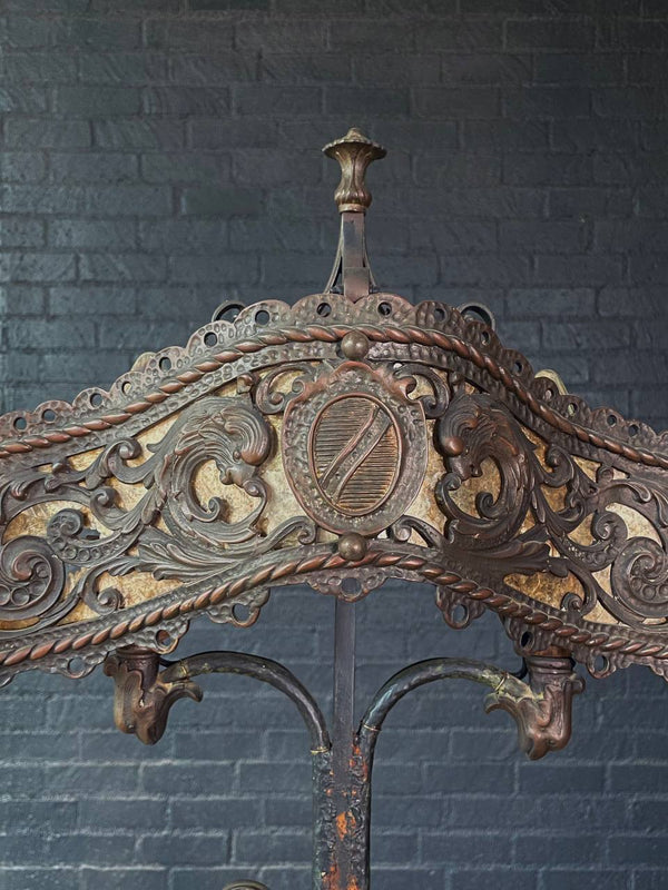 Early 20th Century Spanish Revival Floor Lamp w/ Amber Mica Panels & Cast Iron Details