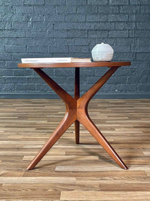 Mid-Century Modern Round Walnut Side Table w/ Sculpted Tripod Base, c.1960’s