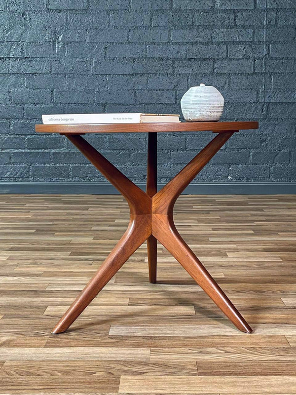 Mid-Century Modern Round Walnut Side Table w/ Sculpted Tripod Base, c.1960’s