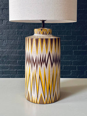 Mid-Century Modern Ceramic Table Lamp w/ Geometric Zig-Zag Pattern, c.1960’s