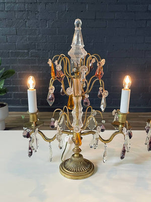 Pair of Antique French Crystal Girandoles Lamps, c.1920’s