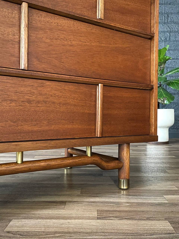 Mid-Century Modern Highboy Dresser w/ Brass Accents, c.1960’s