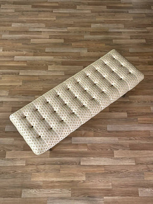 Mid-Century Hollywood Regency Tufted Bench w/ Brass Fluted Legs, c.1960s