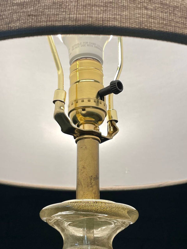 Hollywood Regency Italian Murano Glass & Brass Table Lamp in Turquoise Bullicante, c.1960’s