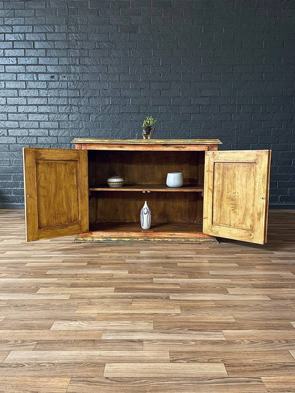 Rustic Spanish Colonial Hacienda Cabinet w/ Hand-Carved Faces, c.1960’s