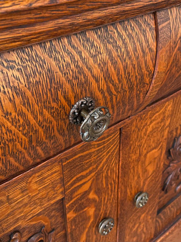 Antique American Quarter-Sawn Oak Sideboard w/ Winged Griffin Carvings, c.1920’s