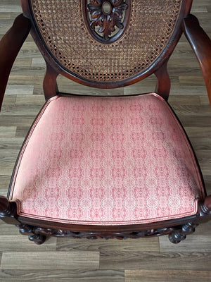 Victorian Renaissance Revival Carved Mahogany Armchair w/ Caned Oval Back, c.1950’s