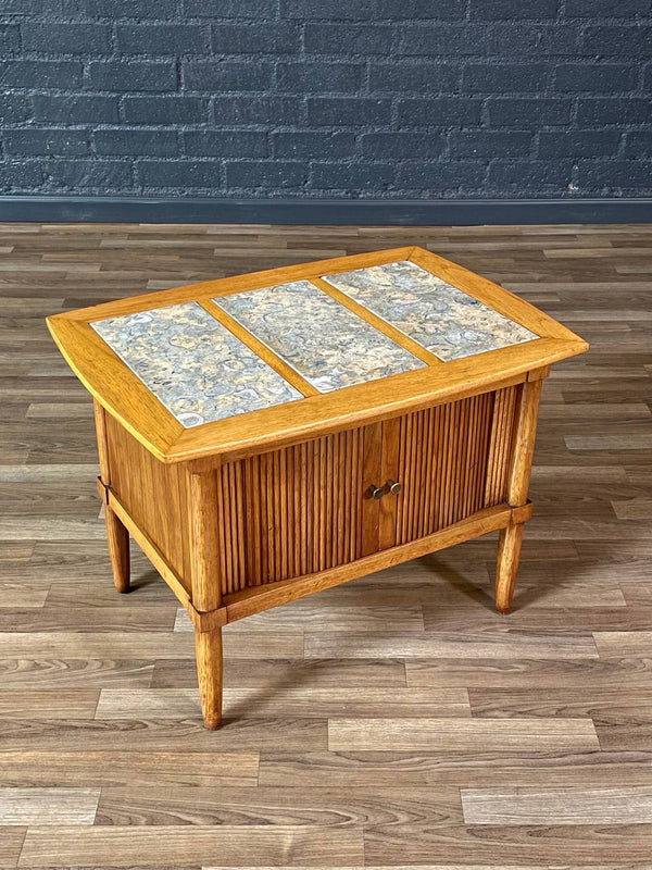 Mid-Century Modern Tambour-Door Night Stand w/ Stone Top by Tomlinson, c.1960’s