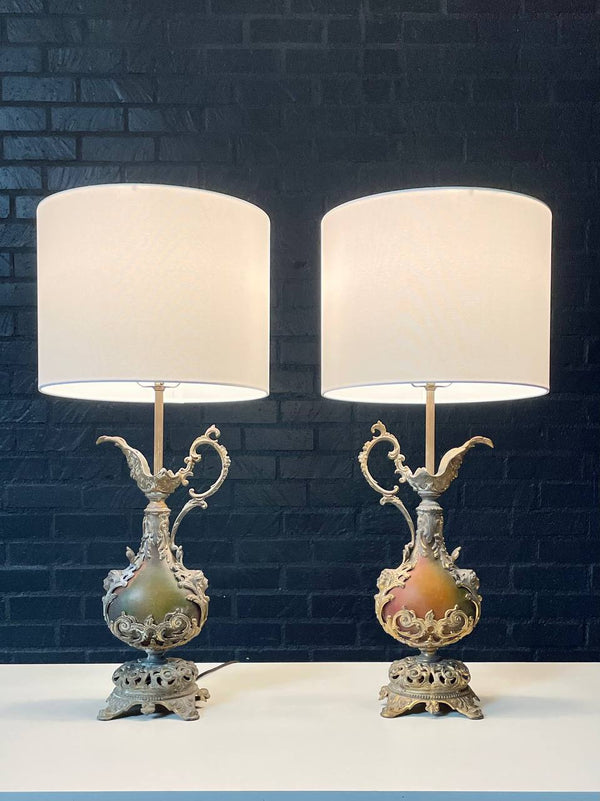 Pair of French Rococo Style Gilt Metal Table Lamps, c.1930’s