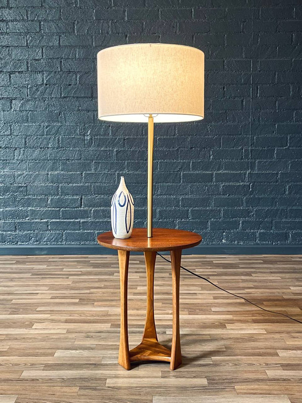 Mid-Century Sculpted Walnut Floor Lamp w/ Side Table, c.1960’s