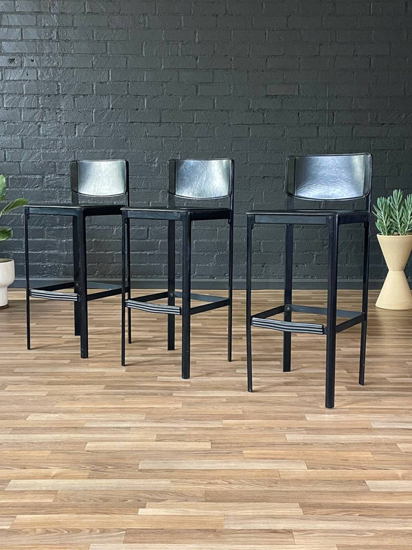 Set of 3 Post Italian Modern Leather Bar Stools by Matteo Grassi, c.1970’s