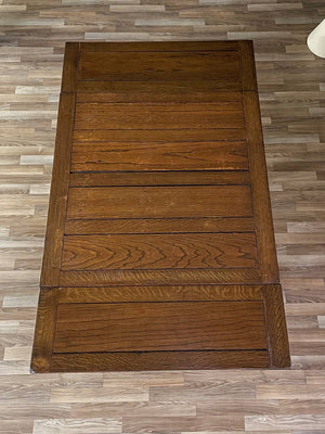 English Style Antique Farmhouse Oak Expanding Draw-Leaf Dining Table, 1940’s