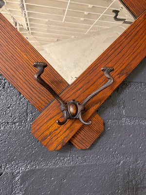 Antique Arts & Craft Mission Oak Coat Hanger Wall Mirror, c.1920’s