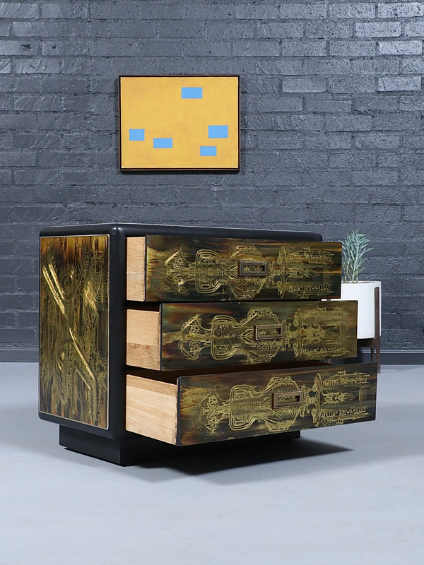 Bernhard Rohne Acid Etched Brass Dresser for Mastercraft, c.1970’s