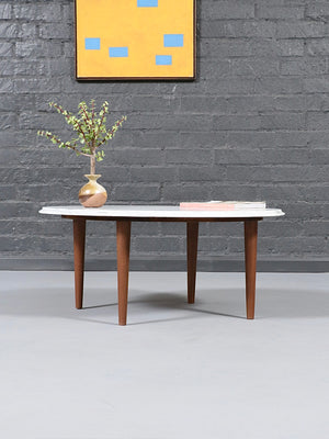 Italian Carrara Marble & Walnut Coffee Table, c.1960’s
