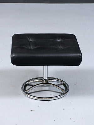 Scandinavian Modern “Stressless” Chrome & Black Leather Ottoman by Ekornes, c.1970’s