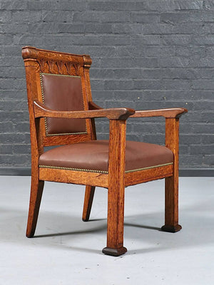 American Arts & Crafts Carved Oak Armchair, c.1930's
