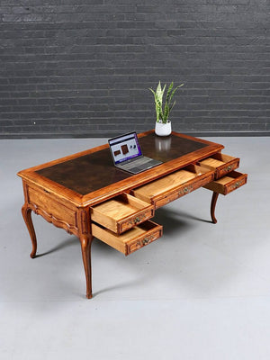 John Widdicomb Louis XV Fruitwood & Leather Top Writing Desk with Pull-Out Side Slides, c.1950's