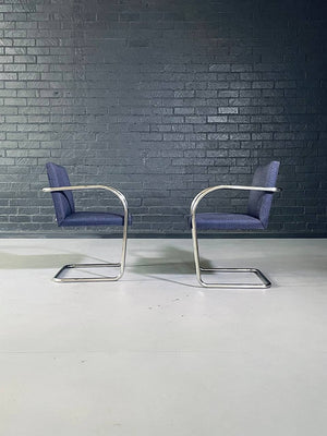 Pair of Knoll Style Chrome Cantilever Armchairs, c.2000's