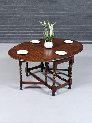 English Jacobean Revival Oak Gateleg Dining Table, c.1920's