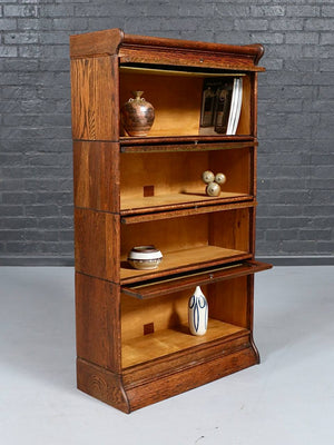 Antique Arts & Crafts Quarter-Sawn Oak Four-Section Stackable Bookcase by Humphrey, c.1920's