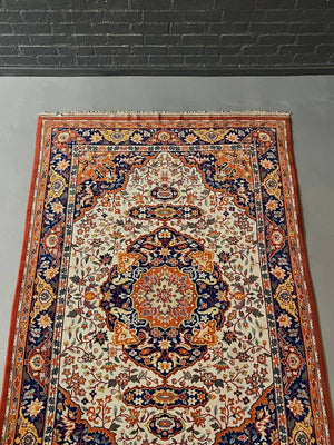 Vintage Persian-Style Hand-Knotted Wool Floral Medallion Area Rug