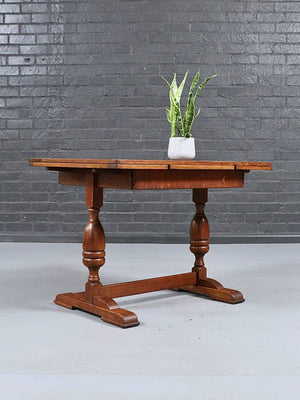English Jacobean Revival Oak Draw-Leaf Dining Table, c.1930's