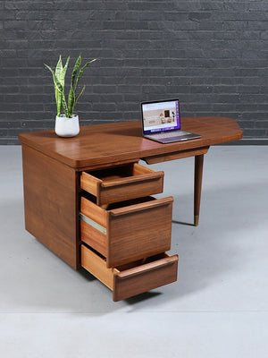 Mid Century Modern Walnut Desk with Brass Accents, c.1960's