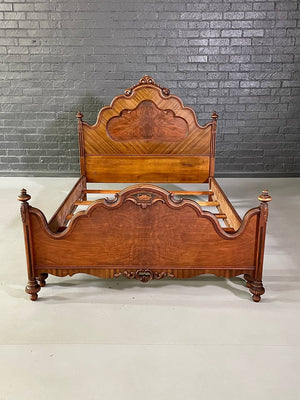 Full Size American Victorian Revival Burl Walnut Bed by Sligh Furniture Company, c.1940's