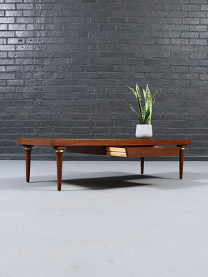 Mid Century Modern Walnut & Brass Coffee Table by American of Martinsville, c.1960's