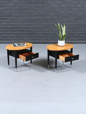 air of Mid Century Modern Natural & Ebony Wood Nightstands by Raymond Loewy for Mengel, c.1960's