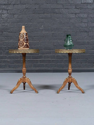 Pair of French Neoclassical Oak & Marble Side Tables, c.1960's